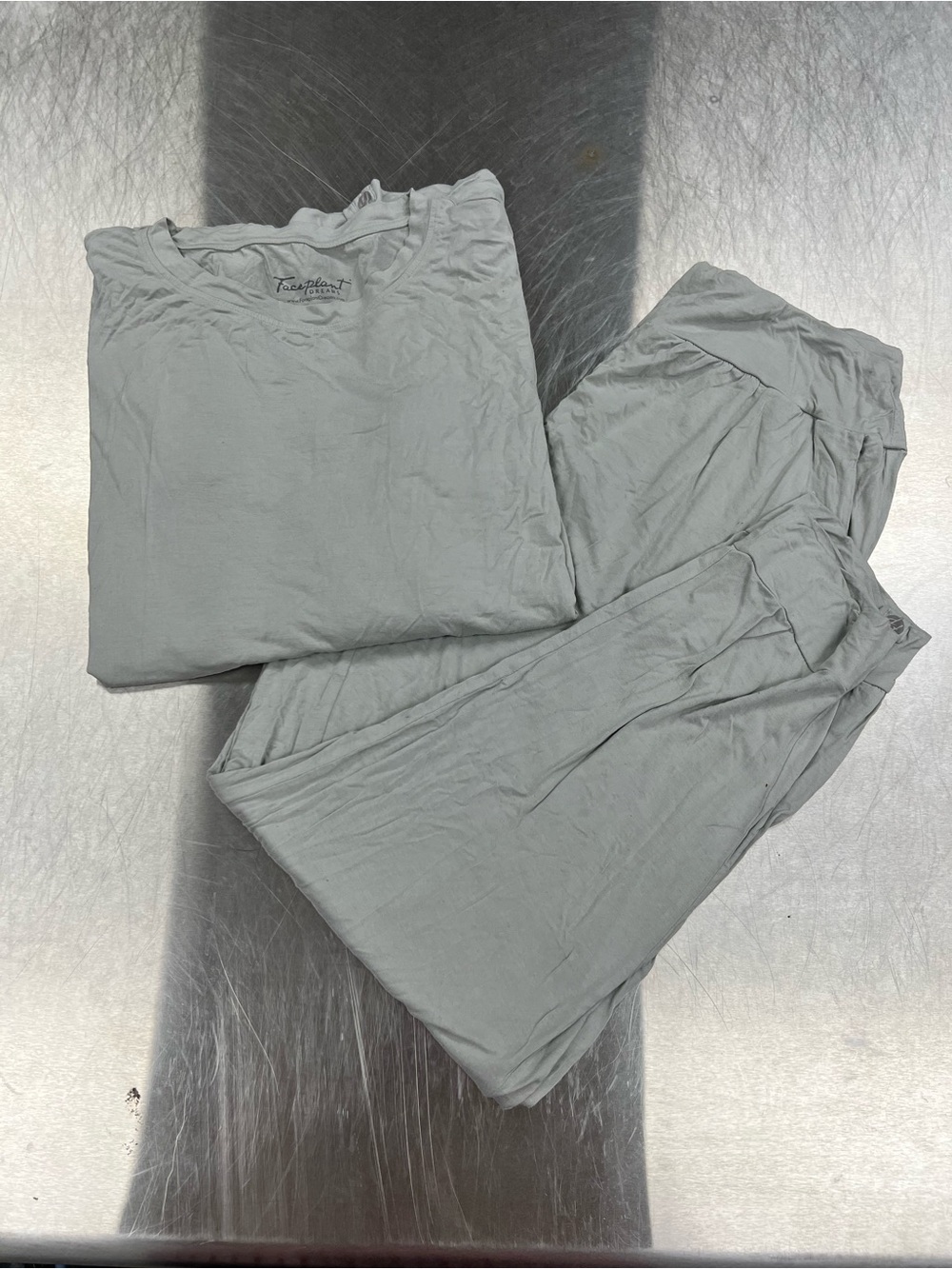 Faceplant Dreams Cozy Women's Bamboo Pajama Set in Light Gray Top XL Bottom L